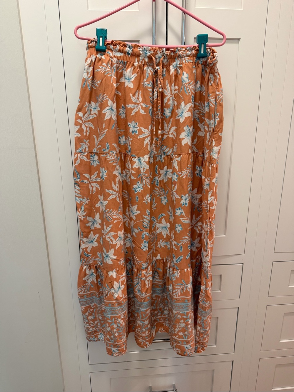Zesica boho Floral Tiered Maxi Skirt - Clay 2XL Elastic waist